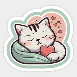 Sleepy Cat Valentine's Day Sticker